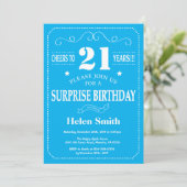 Invitation d'anniversaire surprise 21 ans bleu et (Debout devant)