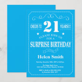 Invitation d'anniversaire surprise 21 ans bleu et (Devant / Derrière)