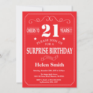 Invitation d'anniversaire surprise 21 ans rouge et