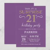 Invitation d'anniversaire surprise 21 ans violet e (Devant / Derrière)