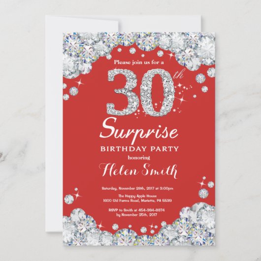 Invitation d'anniversaire surprise 30 ans Argent D (Devant)