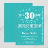 Invitation d'anniversaire surprise 30 ans sarcelle (Devant / Derrière)