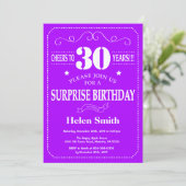Invitation d'anniversaire surprise 30 ans violet e (Debout devant)
