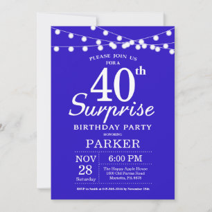 Invitation d'anniversaire surprise 40 ans Bleu Roy
