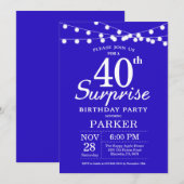 Invitation d'anniversaire surprise 40 ans Bleu Roy (Devant / Derrière)