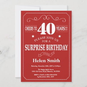 Invitation d'anniversaire surprise 40 ans Rouge et
