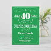 Invitation d'anniversaire surprise 40 ans vert et (Debout devant)