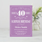 Invitation d'anniversaire surprise 40 ans violet e (Debout devant)