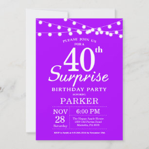 Invitation d'anniversaire surprise 40 ans Violet L