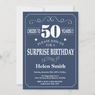 Invitation d'anniversaire surprise 50 ans Bleu et