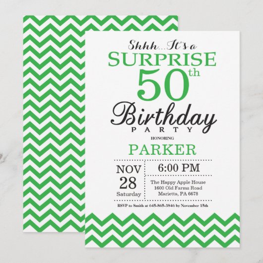 Invitation d'anniversaire surprise 50 ans Chevron (Devant / Derrière)