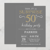 Invitation d'anniversaire surprise 50 ans gris et (Devant / Derrière)