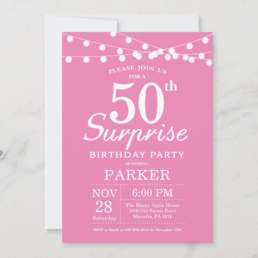 Invitation d'anniversaire surprise 50 ans Rose (Devant)