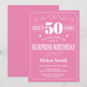 Invitation d'anniversaire surprise 50 ans rose et (Devant / Derrière)