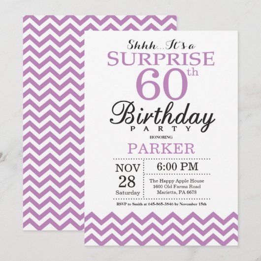 Invitation d'anniversaire surprise 60 ans Chevron (Devant / Derrière)