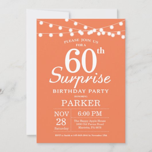 Invitation d'anniversaire surprise 60 ans Corail (Devant)