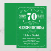 Invitation d'anniversaire surprise 70 ans vert et  (Devant / Derrière)
