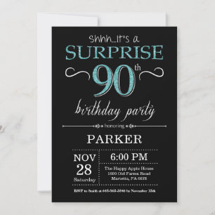 Invitation d'anniversaire surprise 90 ans noir et 