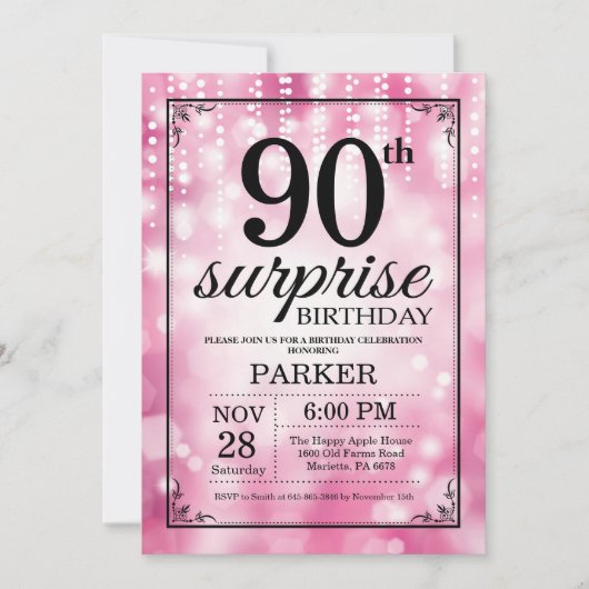 Invitation d'anniversaire surprise 90 ans paillett (Devant)