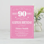 Invitation d'anniversaire surprise 90 ans rose et (Debout devant)