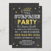 Invitation d'anniversaire surprise Chalkboard Gold (Devant / Derrière)