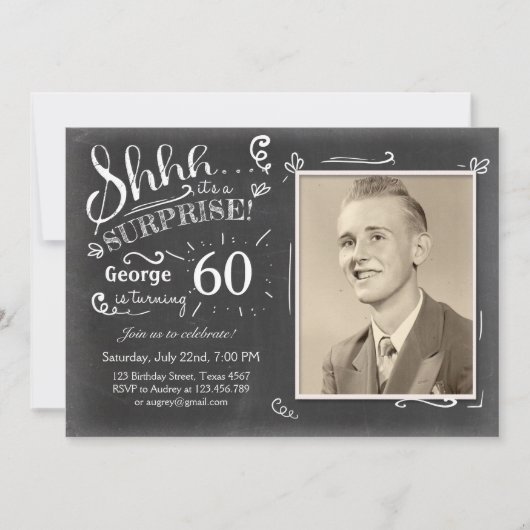 Invitation d'anniversaire surprise Chalkboard Rust (Devant)