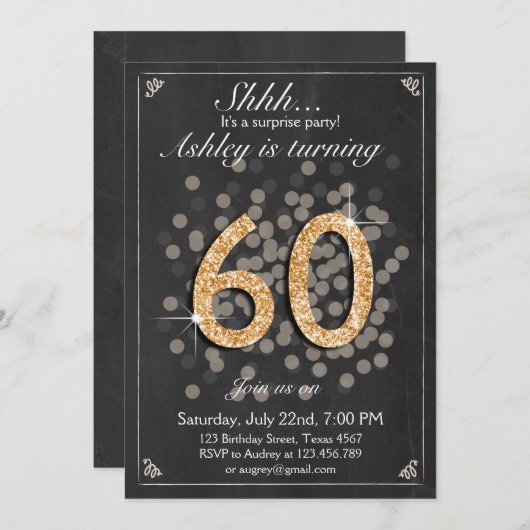 Invitation d'anniversaire surprise Chalkboard Rust (Devant / Derrière)