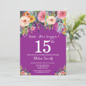 Invitation d'anniversaire surprise Fleurs Violette (Debout devant)