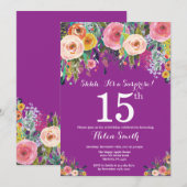 Invitation d'anniversaire surprise Fleurs Violette (Devant / Derrière)
