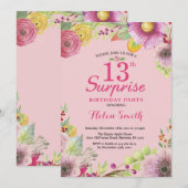 Invitation d'anniversaire surprise florale 13 ans (Devant / Derrière)