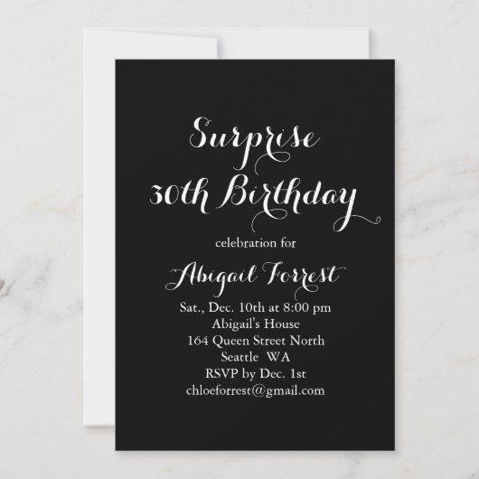 Invitation d'anniversaire surprise - noir (Devant)