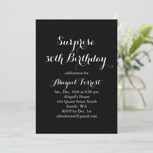 Invitation d'anniversaire surprise - noir (Debout devant)