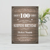 Invitation d'anniversaire surprise rustique 100 an (Debout devant)