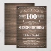 Invitation d'anniversaire surprise rustique 100 an (Devant / Derrière)