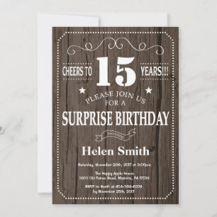 Invitation d'anniversaire surprise rustique 15 ans