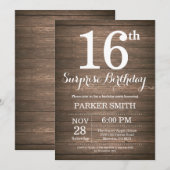 Invitation d'anniversaire surprise rustique 16 ans (Devant / Derrière)