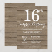 Invitation d'anniversaire surprise rustique 16 ans (Devant / Derrière)