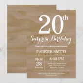 Invitation d'anniversaire surprise rustique 20 ans (Devant / Derrière)
