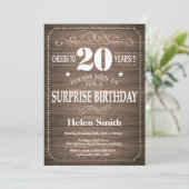 Invitation d'anniversaire surprise rustique 20 ans (Debout devant)