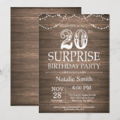 Invitation d'anniversaire surprise rustique 20 ans (Devant / Derrière)