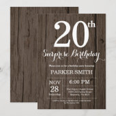 Invitation d'anniversaire surprise rustique 20 ans (Devant / Derrière)