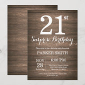 Invitation d'anniversaire surprise rustique 21 ans (Devant / Derrière)