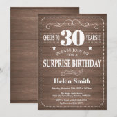 Invitation d'anniversaire surprise rustique 30 ans (Devant / Derrière)