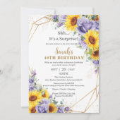 Invitation d'anniversaire surprise tournesol viole (Devant)