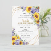 Invitation d'anniversaire surprise tournesol viole (Debout devant)