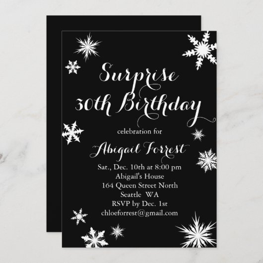 Invitation d'anniversaire Surprise Winter - noir (Devant / Derrière)