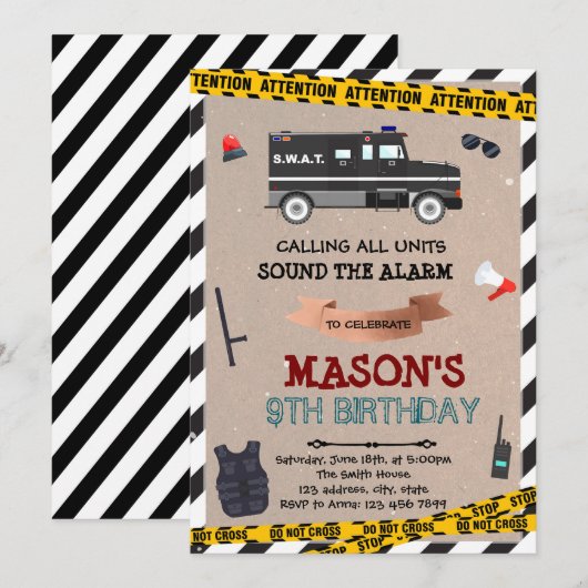 Invitation d'anniversaire SWAT (Devant / Derrière)