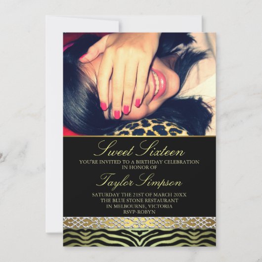 Invitation d'anniversaire Sweet16 avec impression  (Devant)