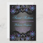 Invitation d'anniversaire Sweet16 Bleu & Violet Fl (Dos)