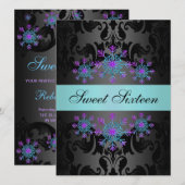 Invitation d'anniversaire Sweet16 Bleu & Violet Fl (Devant / Derrière)